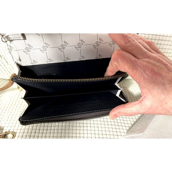 2- Nicole Miller handbags with Straps, 1-Gold Sequined, 1-White/Brown, NWT - Picture 4 of 9